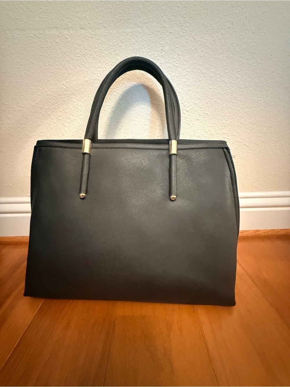 Classic Black Structured Tote Handbag